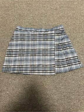 Girl’s Light Blue Plaid Wrap Mini Skirt